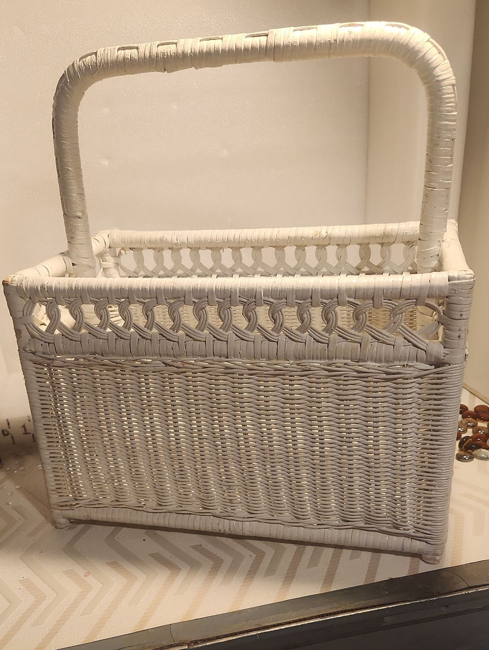 White Wicker Handle Basket - Home Accents